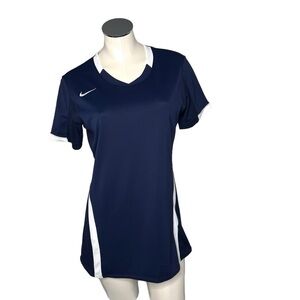 NIKE DRI-FIT Short Sleeve Navy White Volleyball Jersey Shirt Top Women's Size L